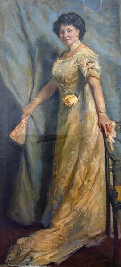 Dame in gelbem Kleid mit gelber Rose, Max Slevogt